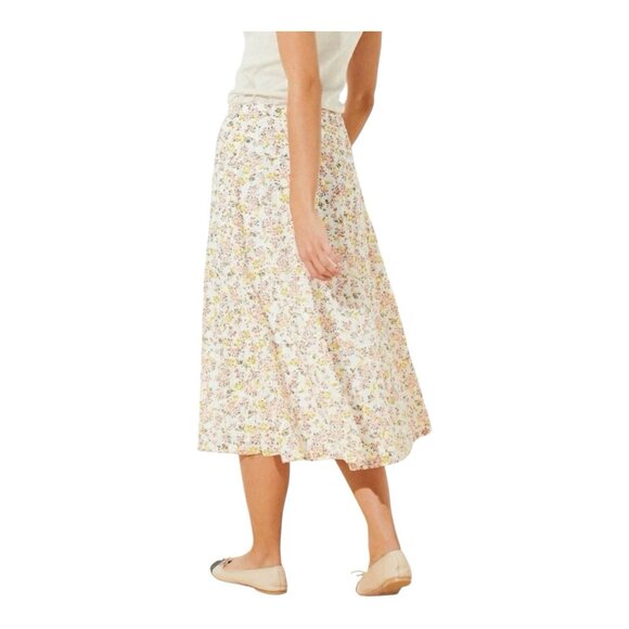 Loft Floral Eyelet Midi Skirt Size 14 Lined Side Zipper Romantic Cottagecore - Picture 2 of 8